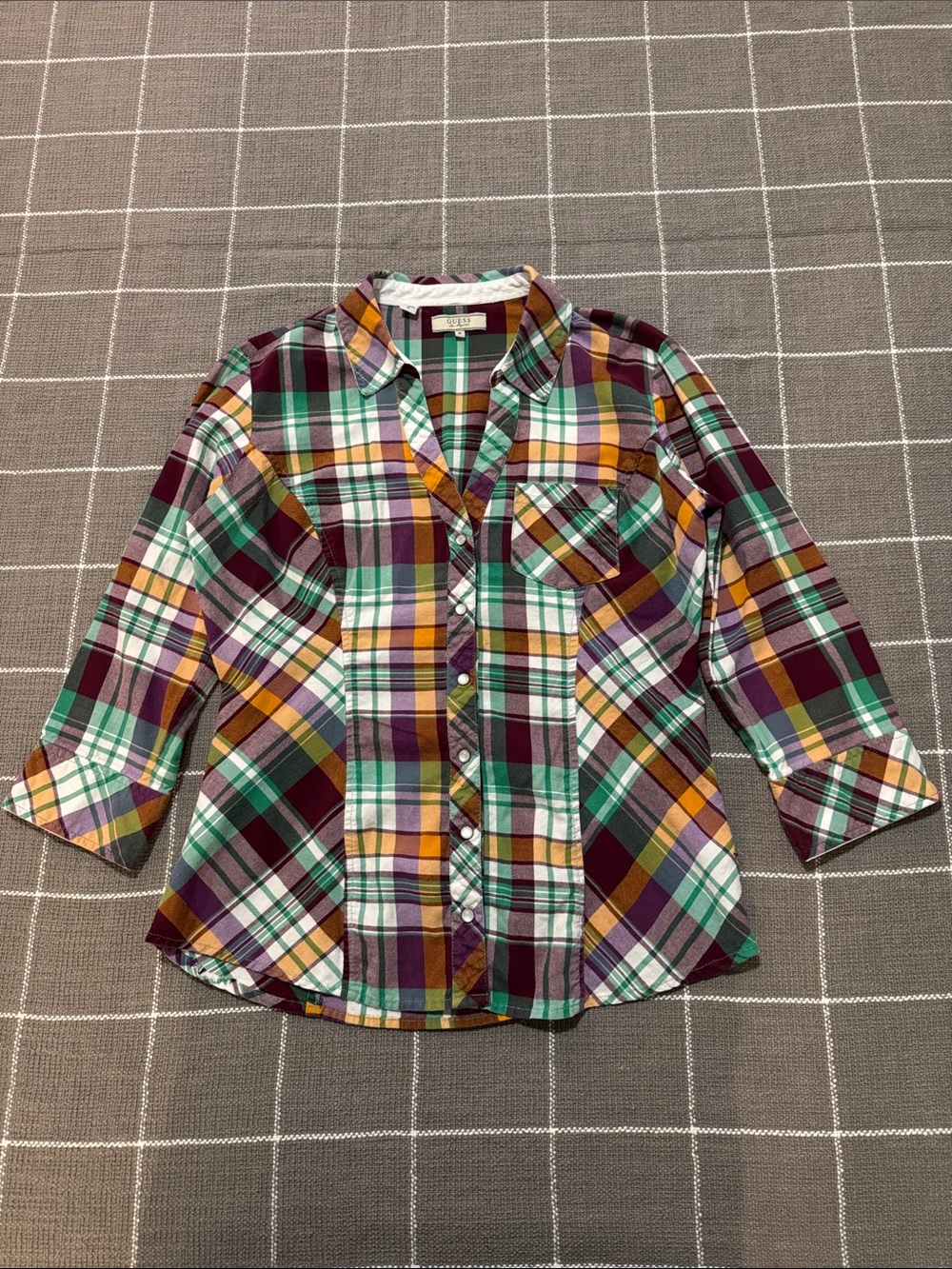 Guess Women's Multicolor Plaid Button-Down Shirt with western snaps